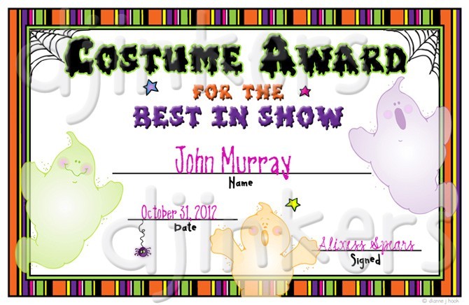 Costume Contest Certificates For Halloween With Clipart By DJ Inkers To