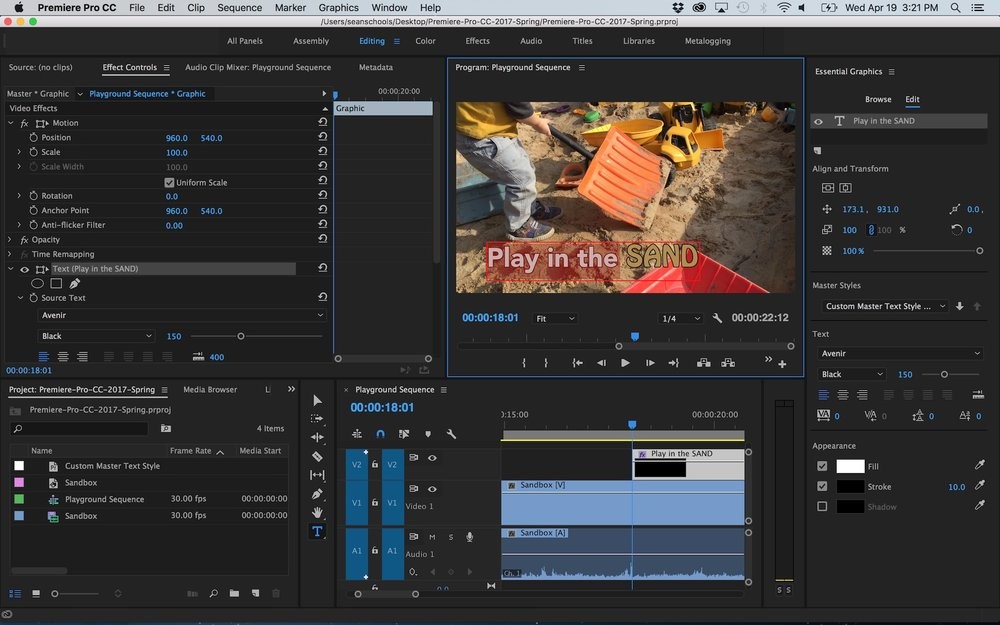 Create Titles With The New Type Tool And Essential Graphics Panel In Title Styles Premiere Pro