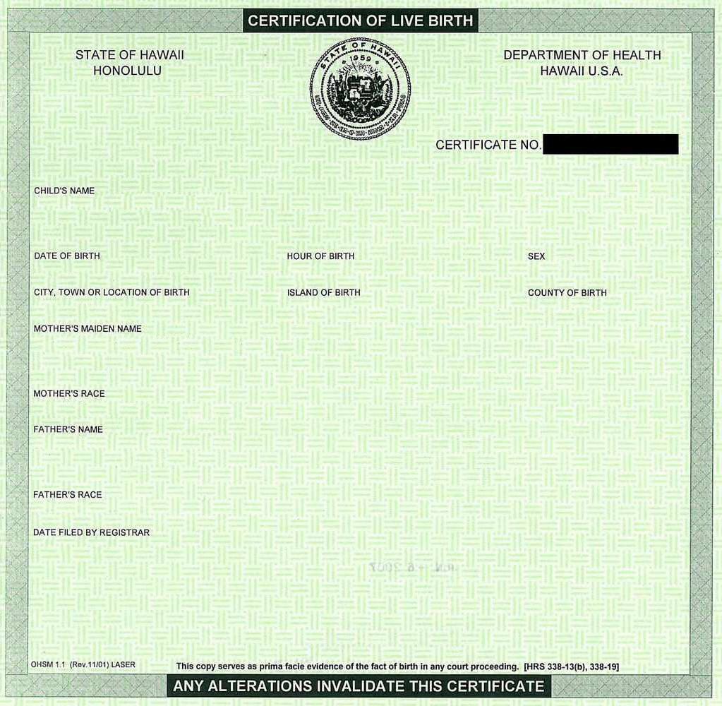 Create Your Own Barack Obama Hawaiian Birth Cetification Certificate Of Live Template