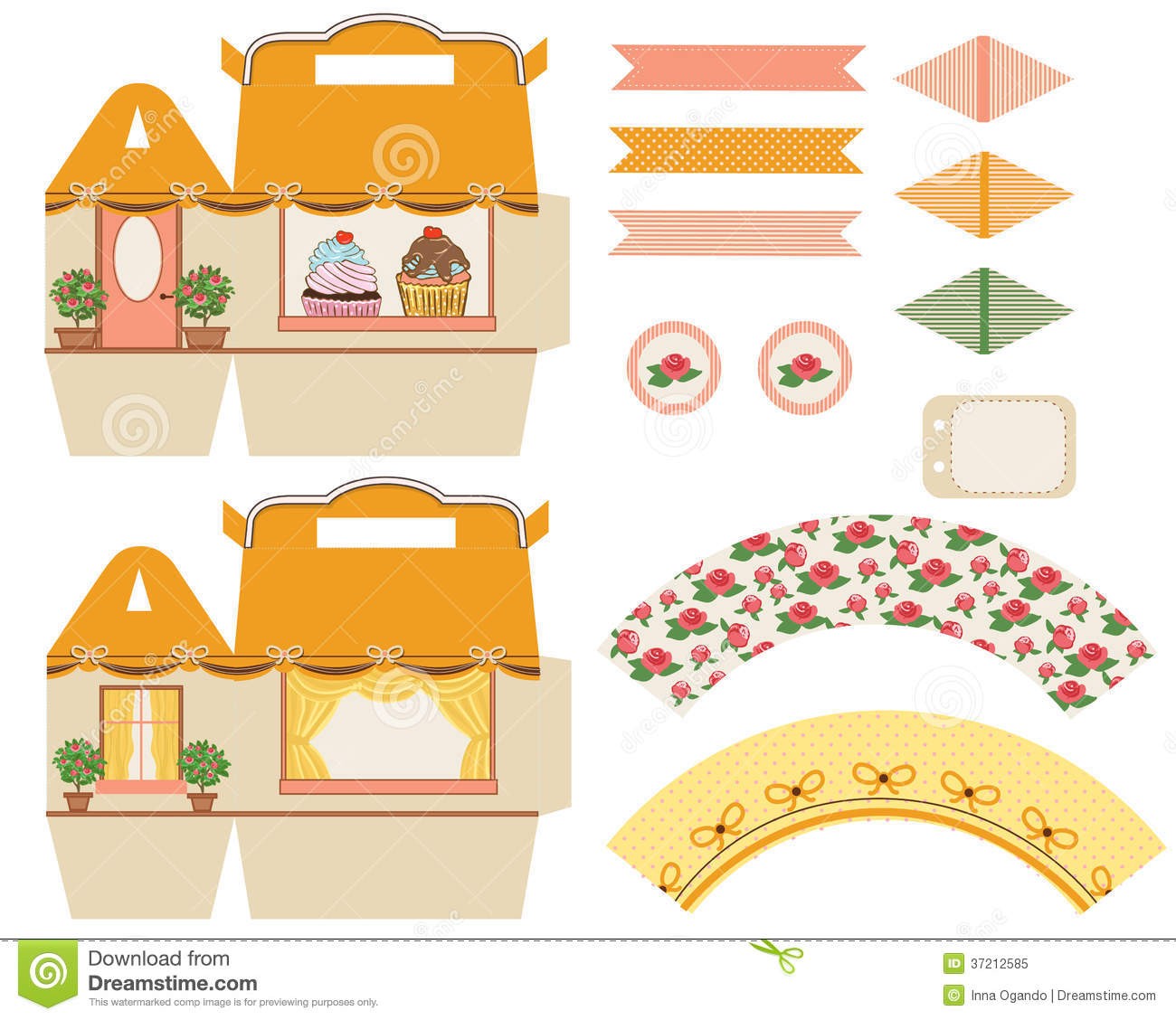 Cupcake Box Template Stock Vector Illustration Of Package 37212585 Templates Free Download