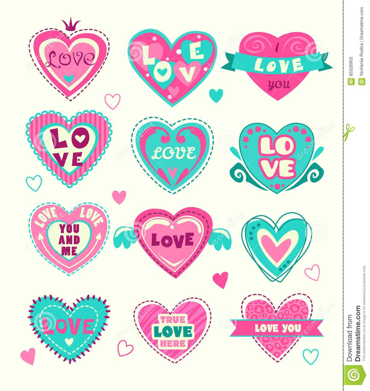 Cute Heart Shape Labels Set Stock Vector Illustration Of Concept
