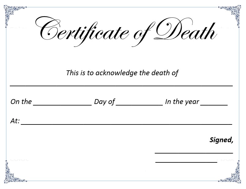 Death Certificate Template Microsoft Word