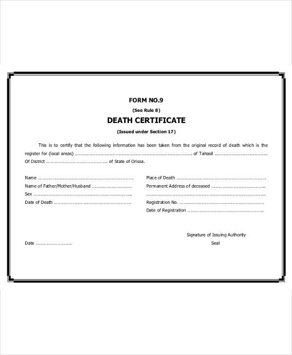 Death Certificates Sample Ukran Agdiffusion Com Certificate Template Word
