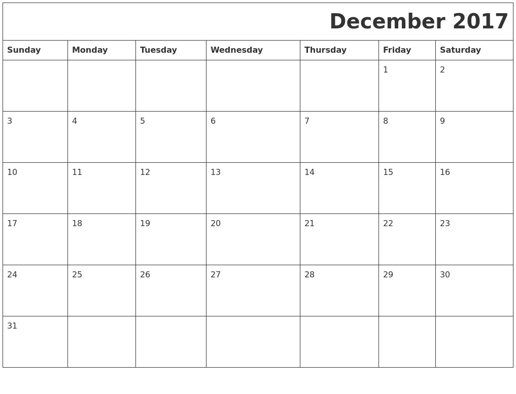 December 2017 Printable Calendar Template Holidays Excel Word Download