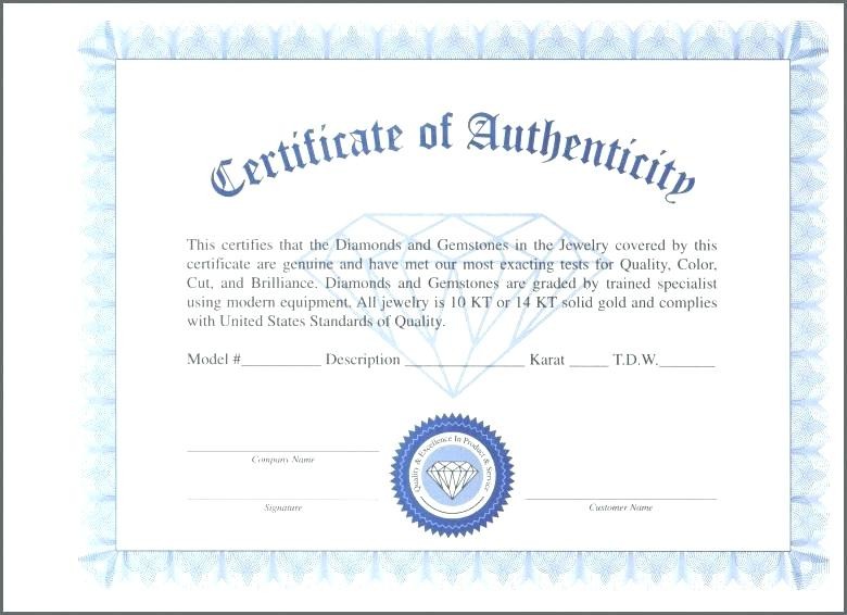 Diamond Certificate Of Authenticity Template