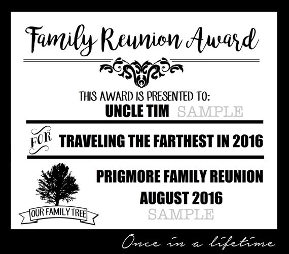 Digital Family Reunion Award Pdf Files EDITABLE Instant Etsy