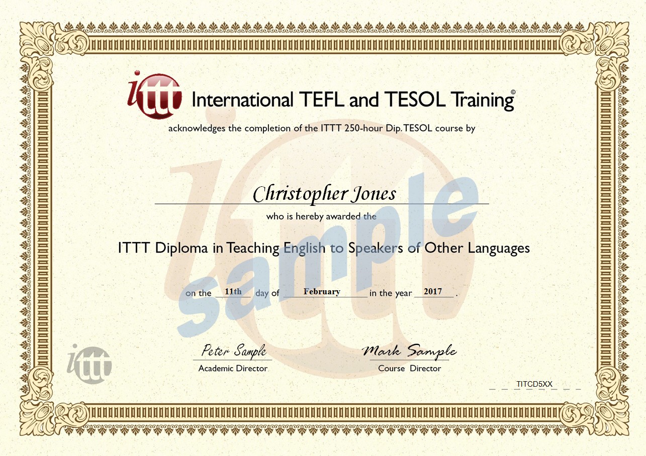 Dip TESOL Certificate Sample Tefl Template