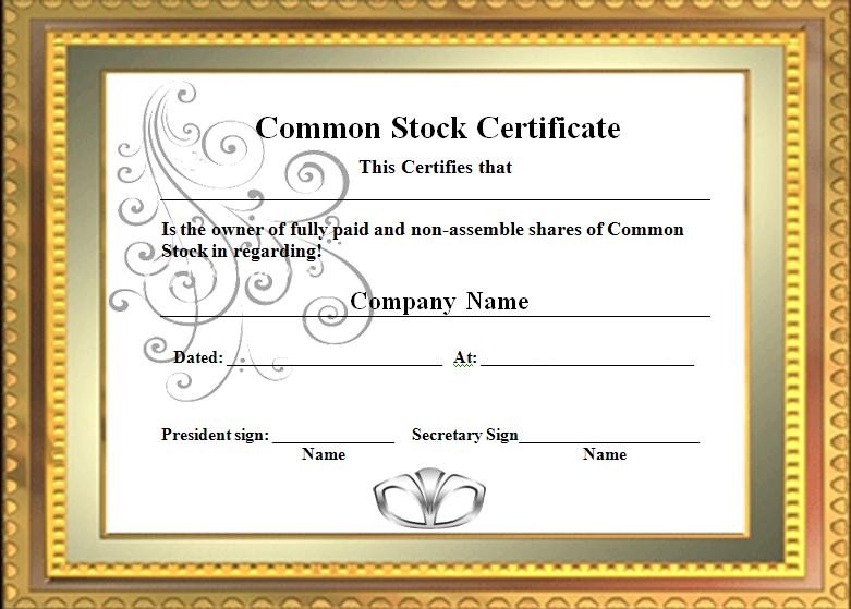Discreetliasons Com Common Stock Certificate Template Oninstall Free Microsoft