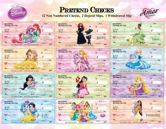 Disney Princess Pretend Play Checks S Party Etsy