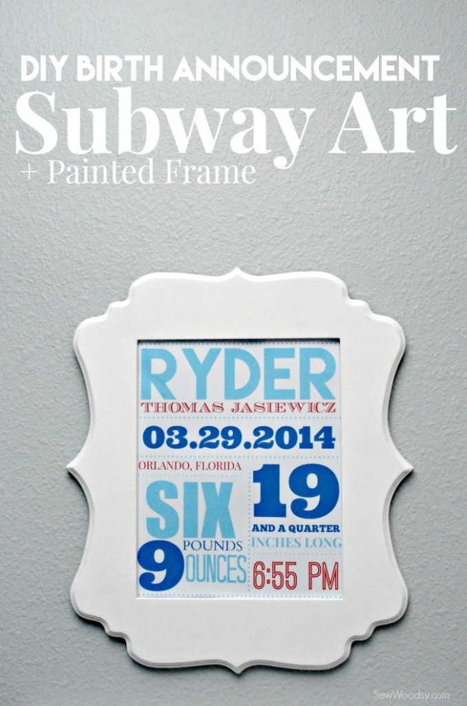 DIY Birth Announcement Subway Art Painted Frame Sew