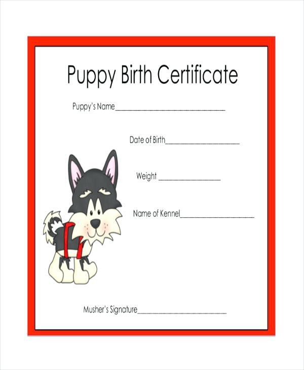 Dog Birth Certificate Template
