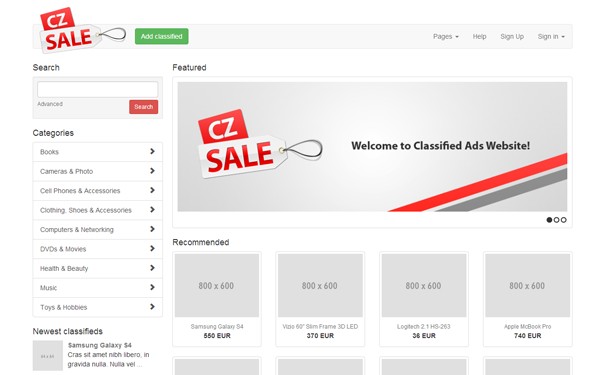 Download CZSale Classified Ads Website Template