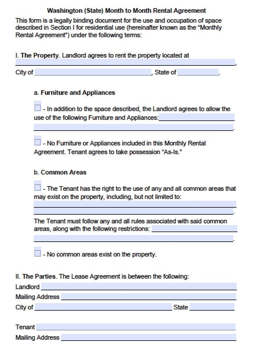 Download Washington State Rental Lease Agreement Forms And Microsoft Template