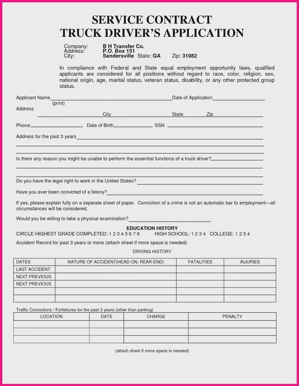 Driver Application Form Template Fil On Rental Lease Forms