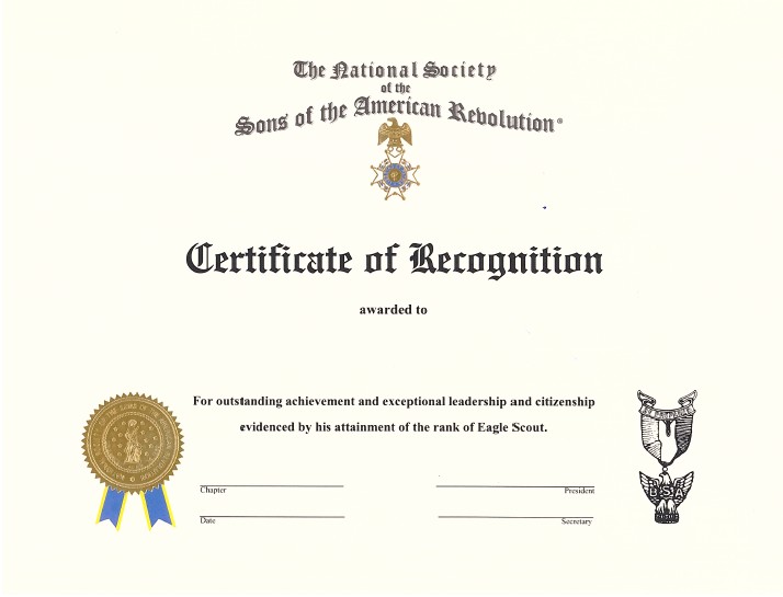 EAGLE SCOUT ENGRAVED CERTIFICATE NSSAR Merchandise Direct Eagle Scout Certificate