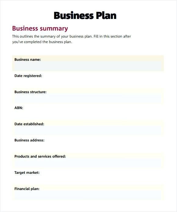 Easy Business Plan Template Pdf Free Simple