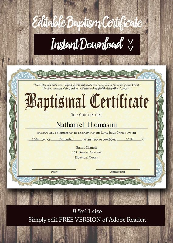 Editable Baptism CERTIFICATE Template PDF Adobe Reader Certificate Download