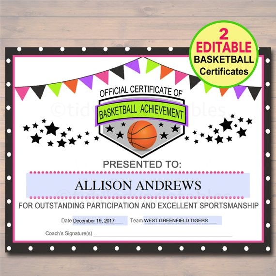 EDITABLE Basketball Certificates INSTANT DOWNLOAD Etsy Printable