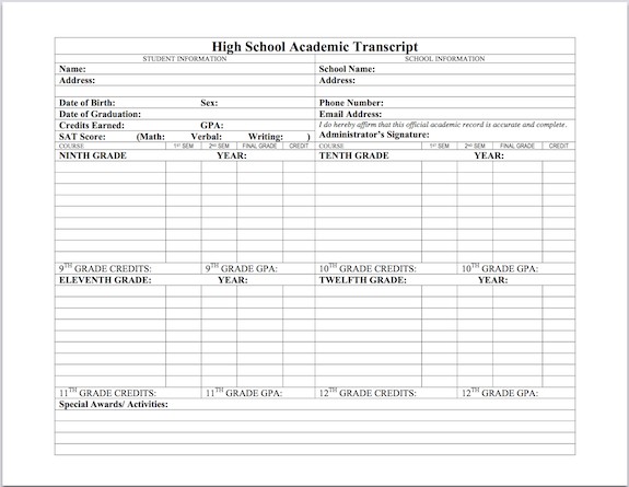 Editable High School Transcript Archives Flanders Family Homelife Free Template