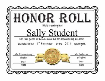 Editable Honor Roll Certificates Gold Silver And Bronze Full Principal S List Certificate