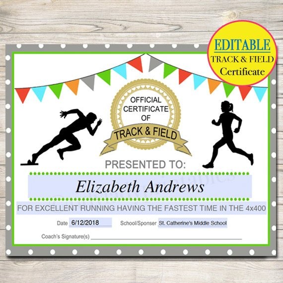 EDITABLE Track Field Award Certificates INSTANT DOWNLOAD Etsy Editable Cross Country