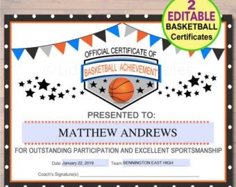 EDITABLE Volleyball Certificates INSTANT DOWNLOAD Etsy Free Basketball Certificate Downloads