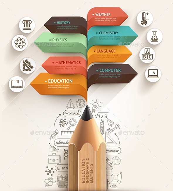 Education Pencil Arrow Infographics Template By Graphixmania Infographic Illustrator