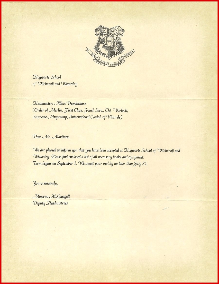 Elegant Acceptance Letter Hogwarts Template Wing Scuisine