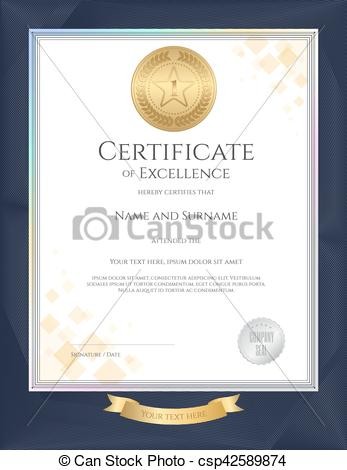 Elegant Portrait Certificate Template For Excellence Achievement Blue