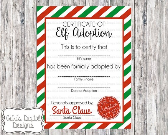 ELF ADOPTION CERTIFICATE Christmas Shelf Elf Adopt An Etsy Certificate Printable