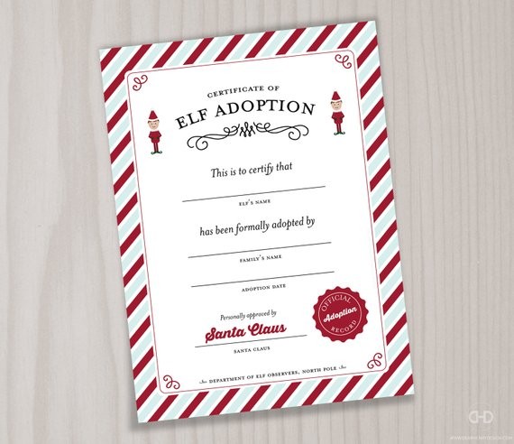 Elf Adoption Certificate Or Welcome Letter Printable