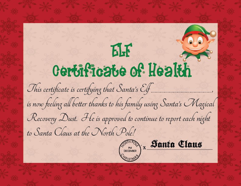 Elf Magical Recovery Kit Certificate Printable