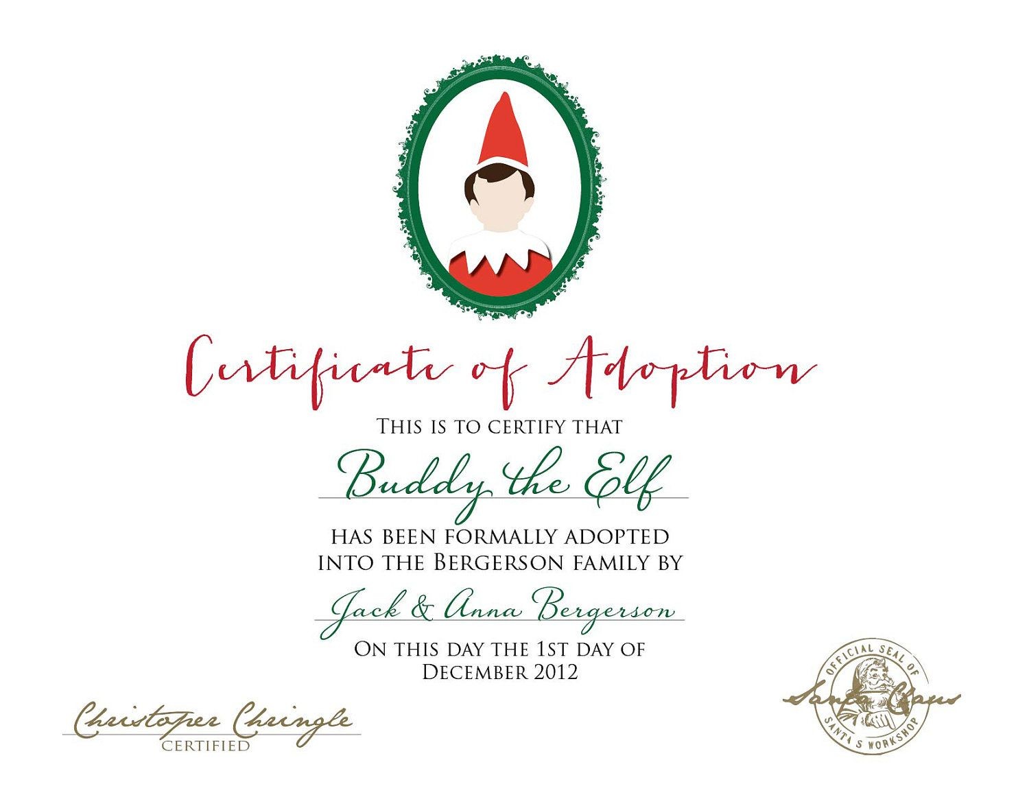 Elf On The Shelf Adoption Certificate PRINTABLE By ItsyBelle