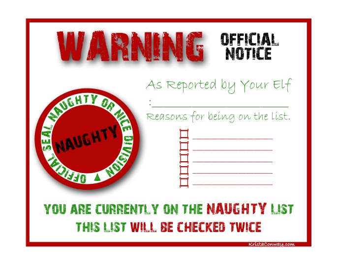 Elf On The Shelf Naughty List Certificate Printable