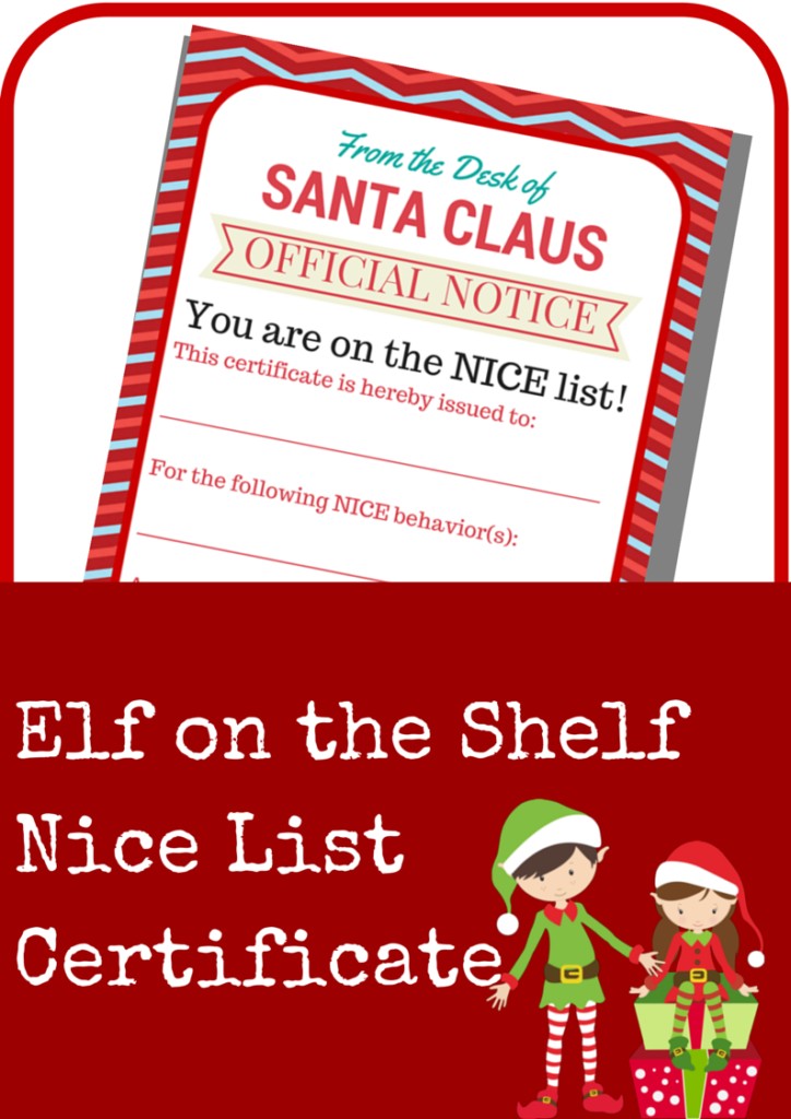 Elf On The Shelf Nice List Certificate Printable A Grande