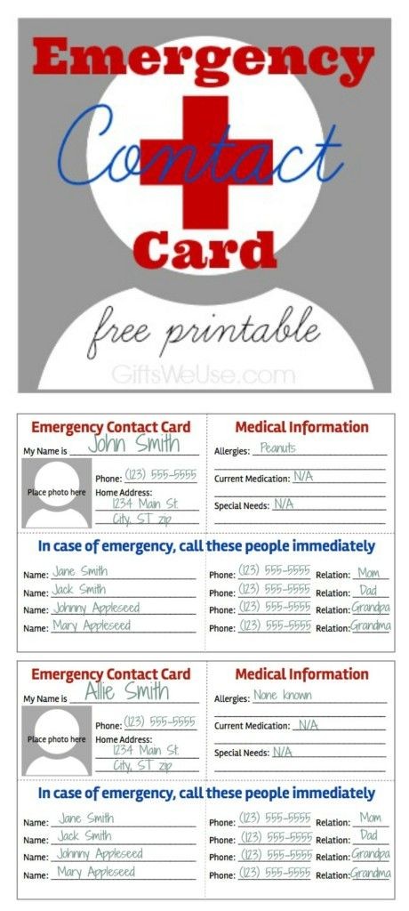 Emergency Contact Card Free Printable Gifts We Use Household Cards