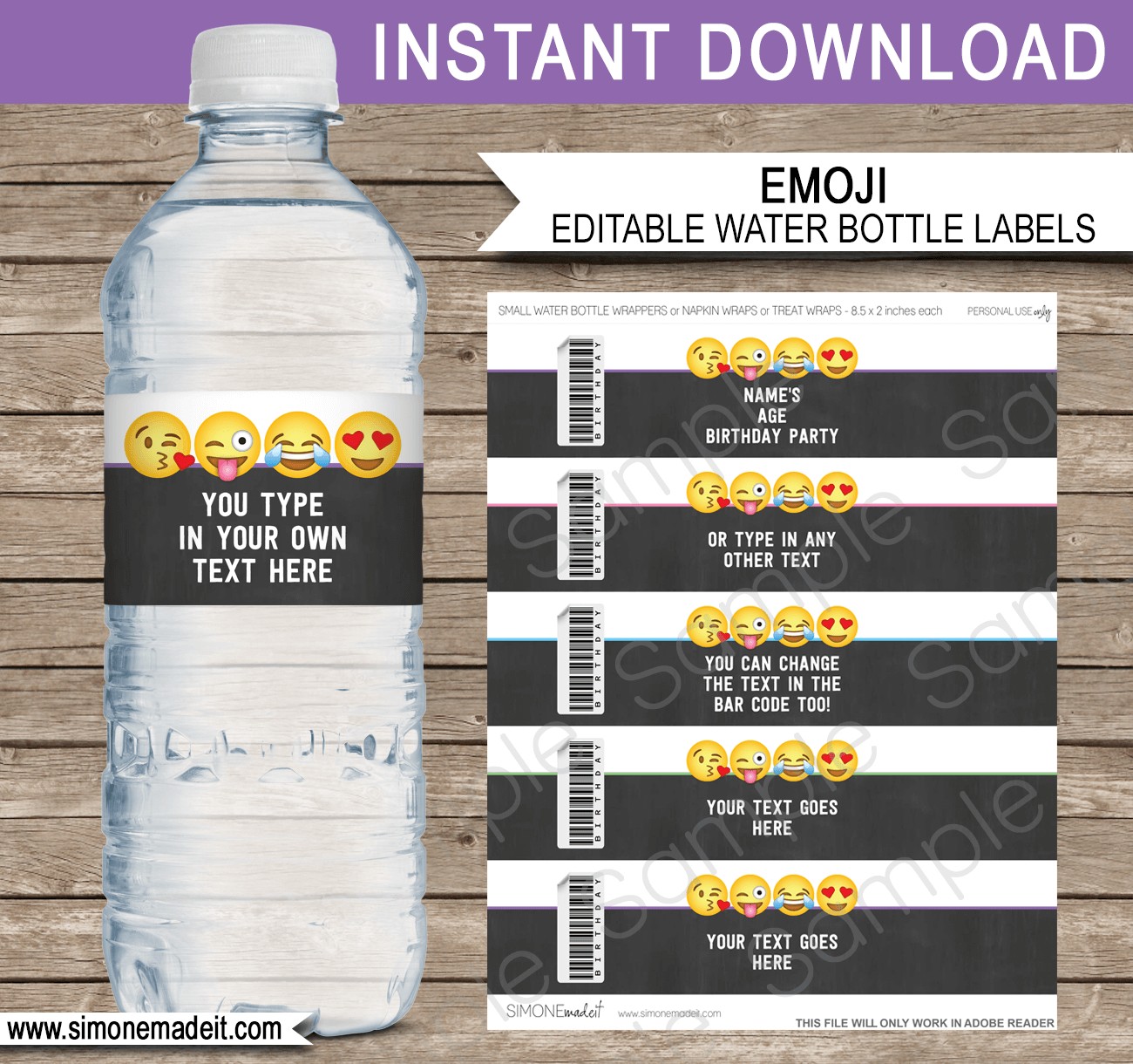 Emoji Water Bottle Labels Template Theme Decorations Design