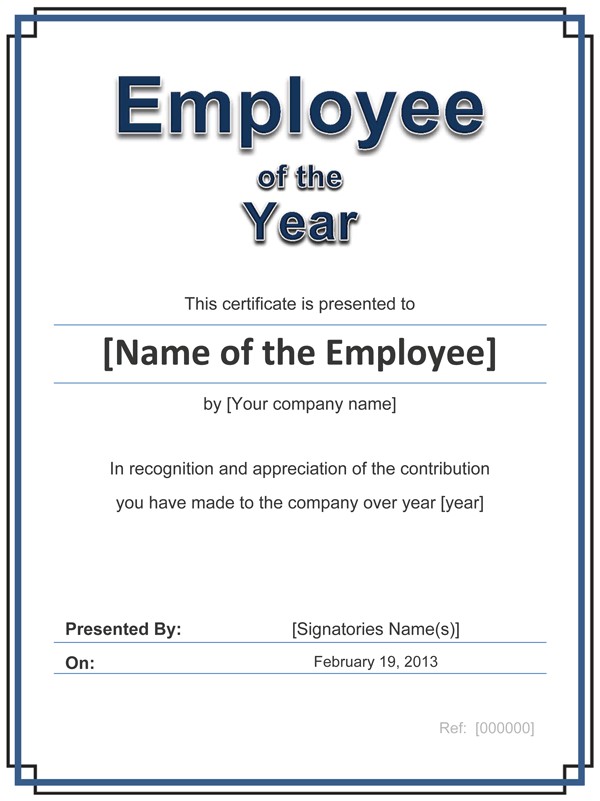 Employee Award Cetificate Free Template For Word Of The Year Certificate