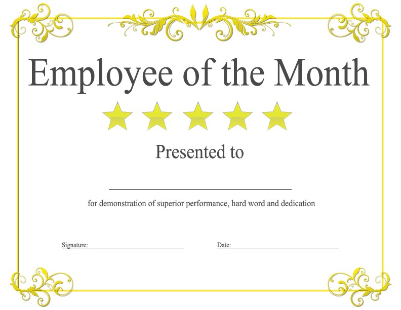 Employee Month Certificate Template Of The Year Free