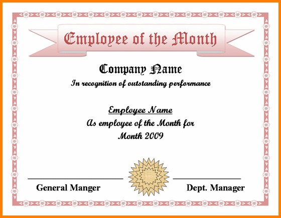 Employee Of The Month Certificate Template Free Printable Year