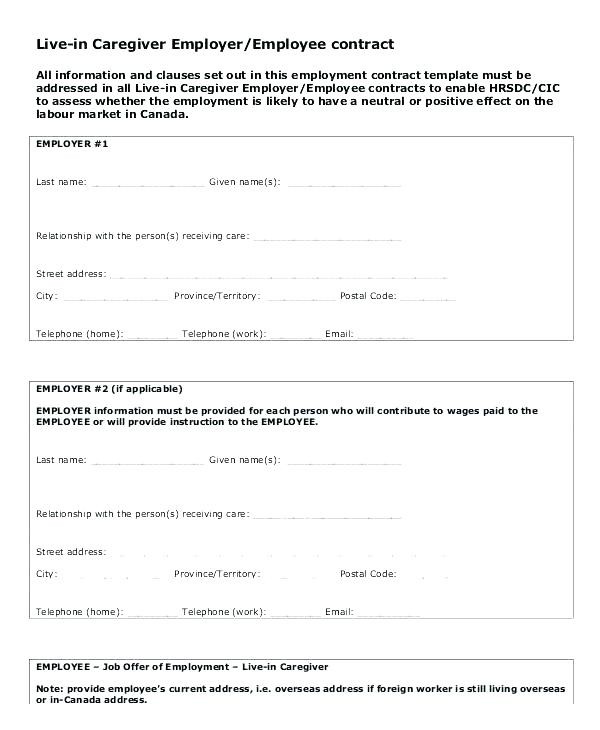 Employment Agreement Sample Luxury Employee Contract Template Inc Live In Caregiver Form