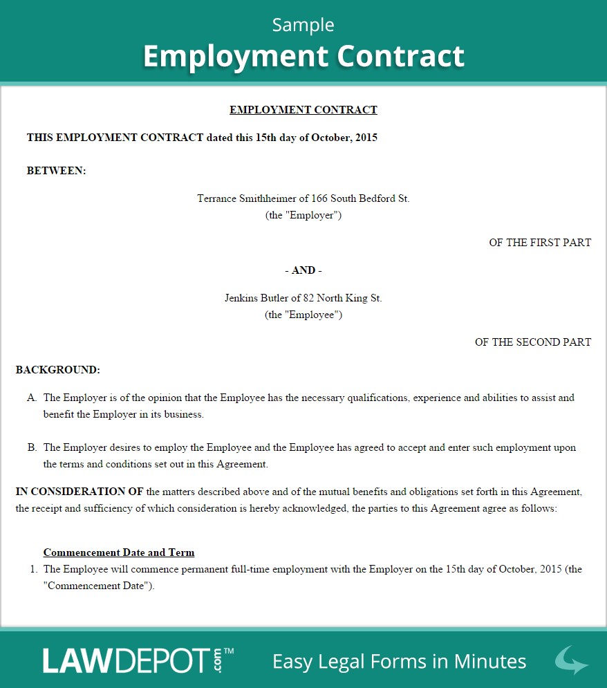 Employment Contract Template US LawDepot Contractor Agreement