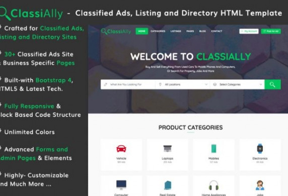 Engage Free Multi Purpose Bootstrap 4 Template GrayGrids Classified Ads