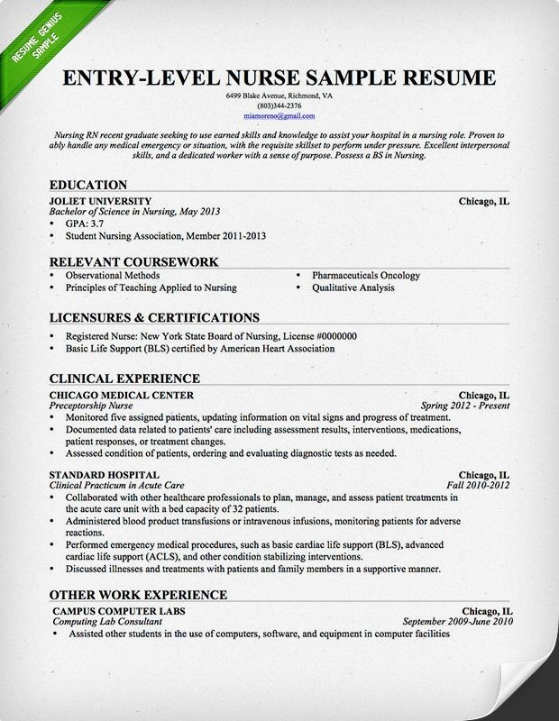 Entry Level Nurse Resume Template Free Downloadable