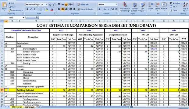 Estimation Sheet For Construction Estimate Spreadsheet Free Download
