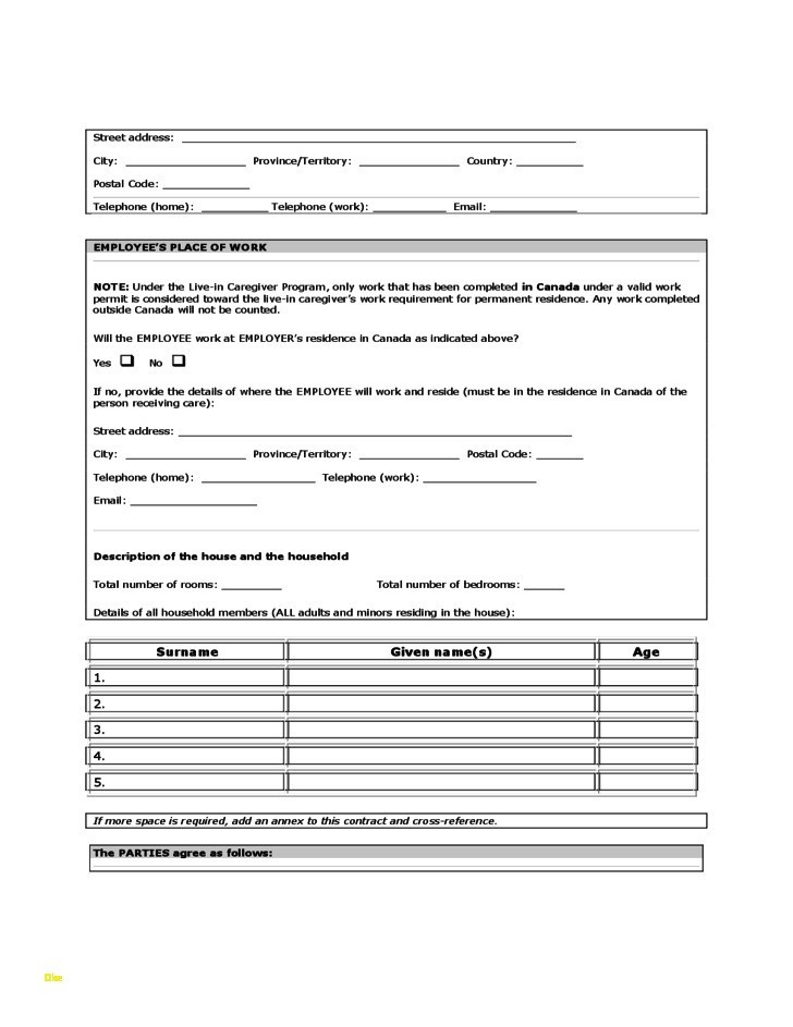 Example Of Free Caregiver Contract Template 522 OCweb Live In Form