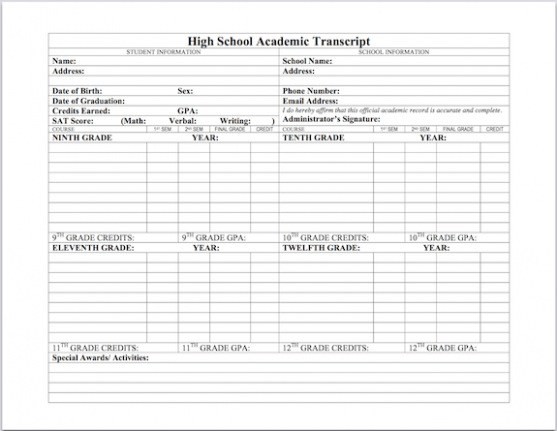 Fake College Transcript Template Homeschool High School Download