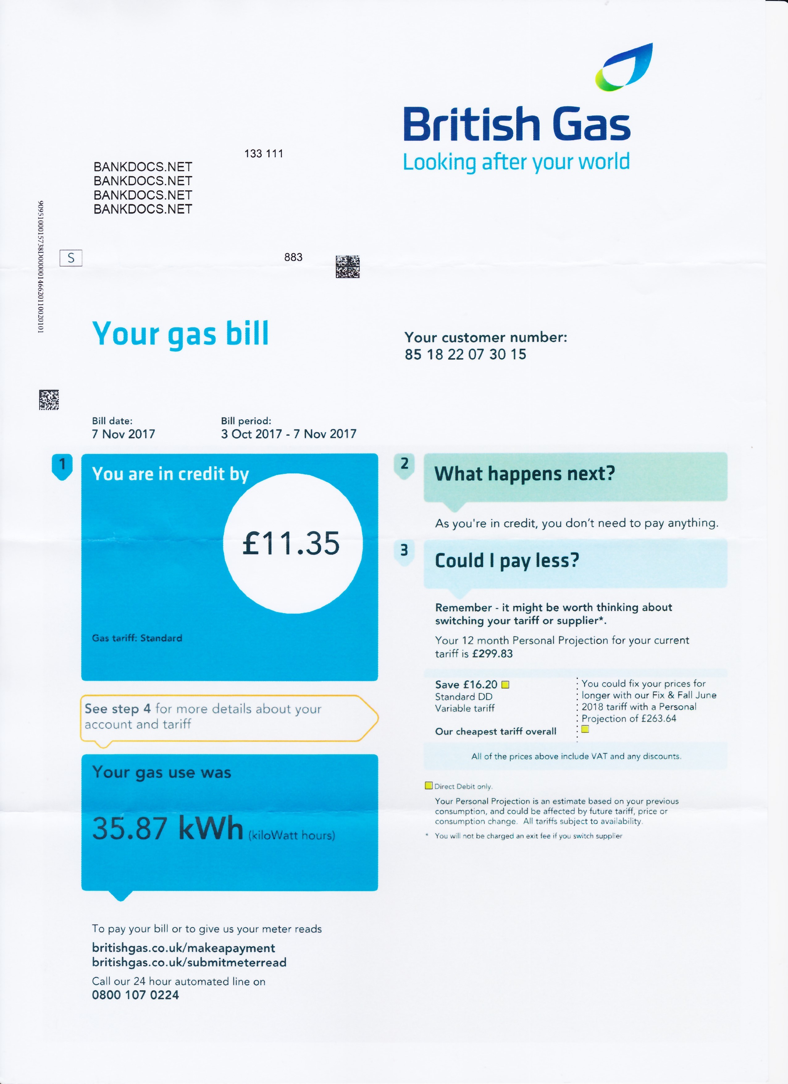 Fake UK Utility Bill Bills Bank Statements