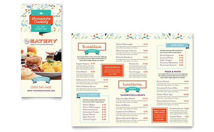 Family Restaurant Take Out Brochure Template Word Publisher Menu