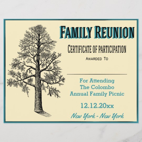 Family Reunion Certificate Tall Tree Zazzle Com Certificates